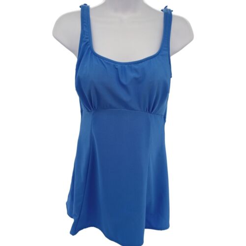 Vtg Sea Waves Scoop Neck Mini Swim Dress Peri Blue Women 10 One Piece Swimsuit