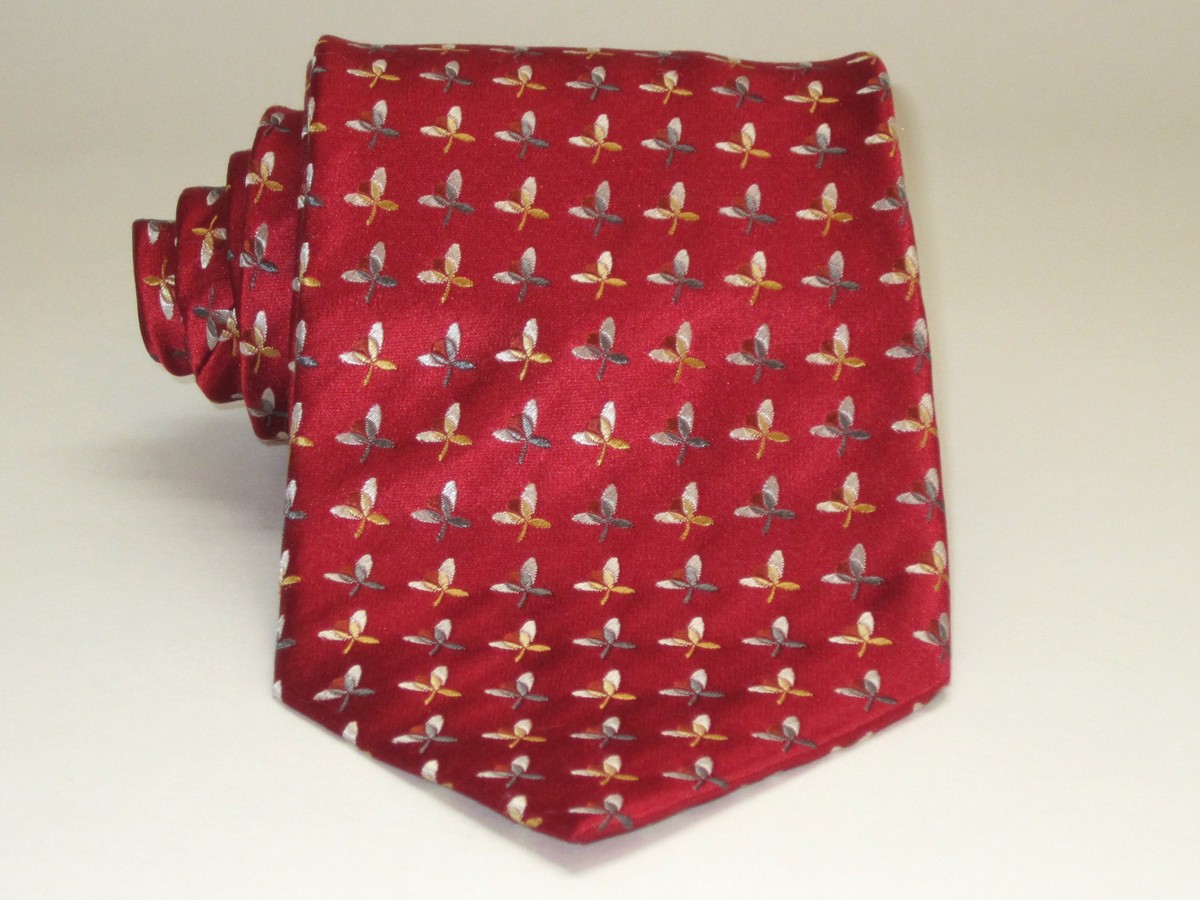 $195 ERMENEGILDO ZEGNA RED WITH STEMS AND LEAVES LUXURY SILK TIE