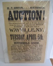 1904 Wayville (Stillwater) Saratoga County NY AUCTION POSTER Myron Robens Estate
