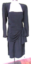 VINTAGE 1980'S BLACK ACETATE/RAYON LITTLE BLACK DRESS W/ KEYHOLE BACK / 38" BUST