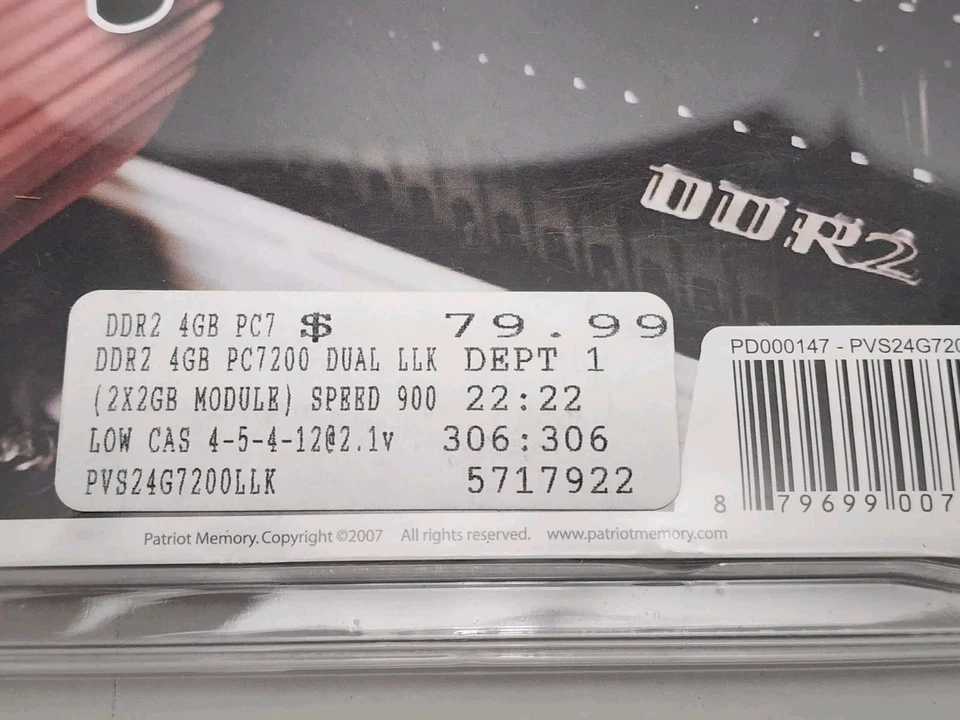 NEW PATRIOT MEMORY 4GB DDR2 PVS24G7200LLK  GAMER RAM KIT...DBIN - Image 2 of 4