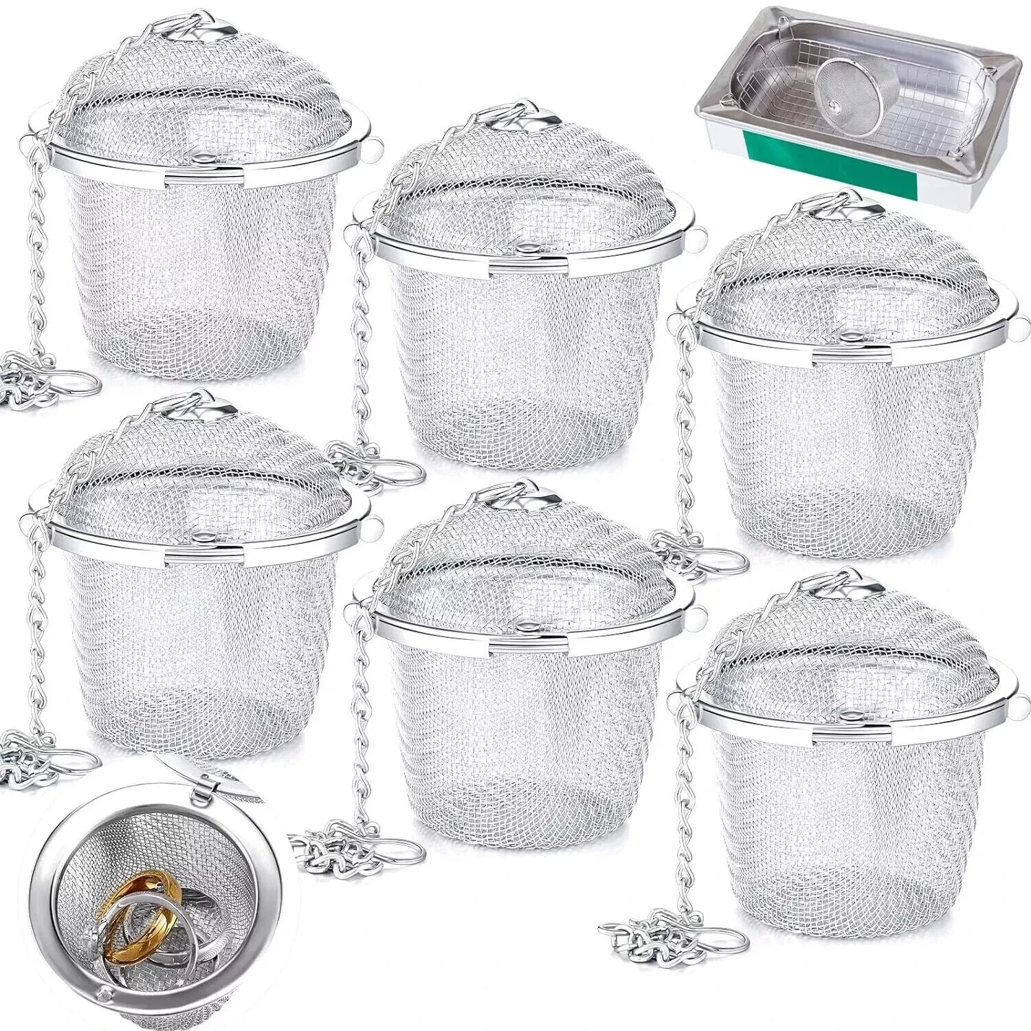 6-Piece Stainless Steel Ultrasonic Jewelry & Watch Cleaner Baskets