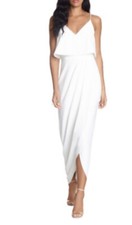 Xscape Crepe Popover Sz 14 Faux Wrap Gown Maxi Dress Off White Retail $168