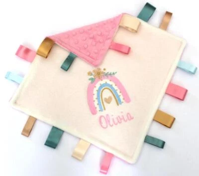 Personalised Comforter Baby Blanket Rainbow Taggy Newborn Girl, Christening Gift