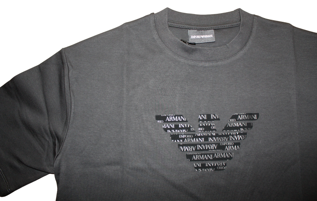 EMPORIO ARMANI Men Black Cotton T Shirt with Relief Eagle