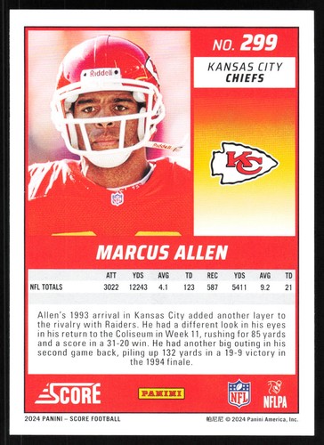 Marcus Allen 2024 Score #299 Kansas City Chiefs Football Card - Picture 2 of 2