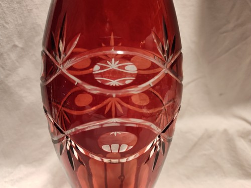 Czech Crystal Vase Egermann Steinschonau Ruby Red Cut To Clear 12" Antique - Picture 4 of 15