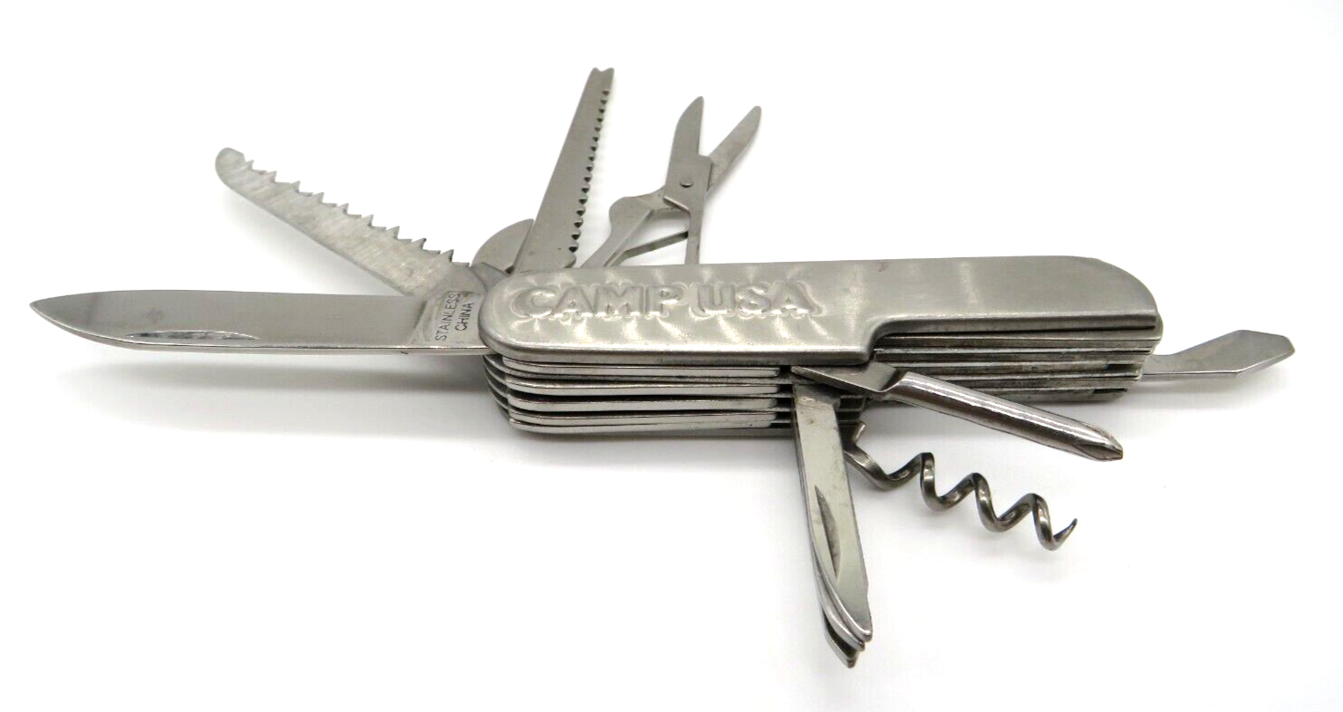 USA Stainless Steel Camp Multi Tool Pocket Knife Preowned  