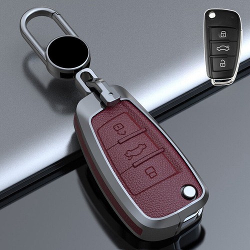 1x For Audi A3 A4 Q5 Q7 A6 S3 S4 S6 RS Zinc Alloy Leather Car Key Fob Case Cover - Foto 11 di 12
