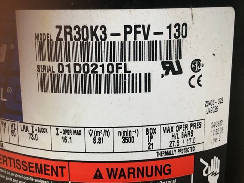 Copeland ZR30K3-PFV-130 Scroll Compressor 2.5 - 3T - Picture 2 of 4