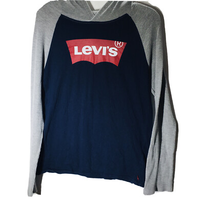 Levi’s Boys Hoodie T-shirt Sz XL Blue Grey Spell out Red Lego Thermal  Sleeves