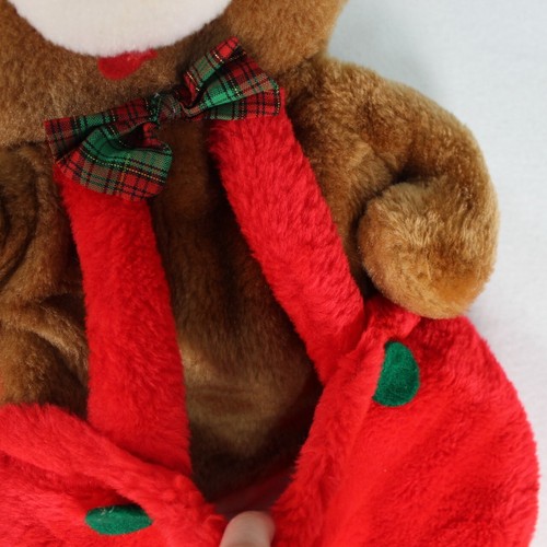 Vintage Santa's Best Rennoc Teddy Bear Plush Christmas Stocking 3D Overalls 21" - Picture 4 of 7