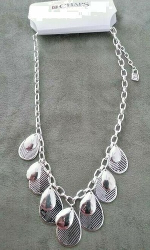 Chaps Tear Drop/Leaf Design Silver Dangle Necklace - New with Tags - Picture 2 of 4