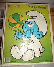 Milton Bradley 1984 Original Baby Smurf Smurfs Jigsaw Tray Puzzle 25 Pieces