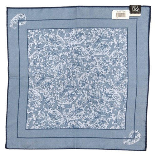 JOS A BANK Mens Silk Handkerchief Blue Navy Antique Paisley Pocket Square 13" - Picture 3 of 5