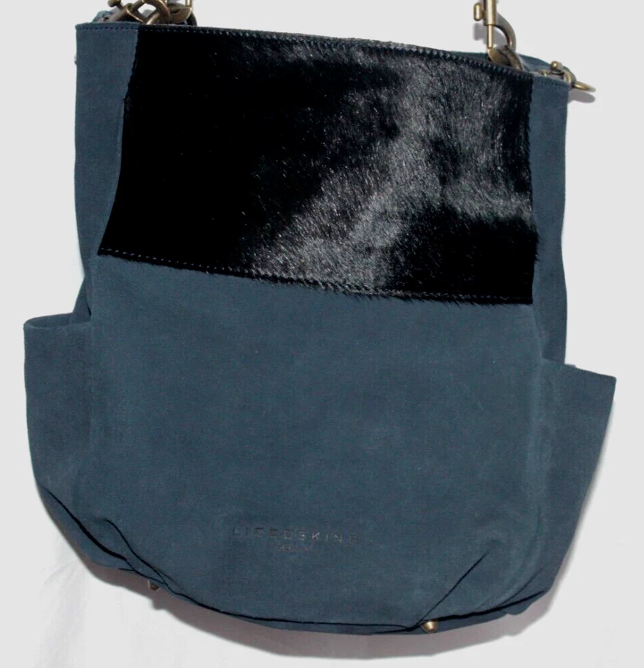 Liebeskind Berlin Navy Blue Suede Leather Black Calf Hair Accent Shoulder Bag - Image 4 of 4
