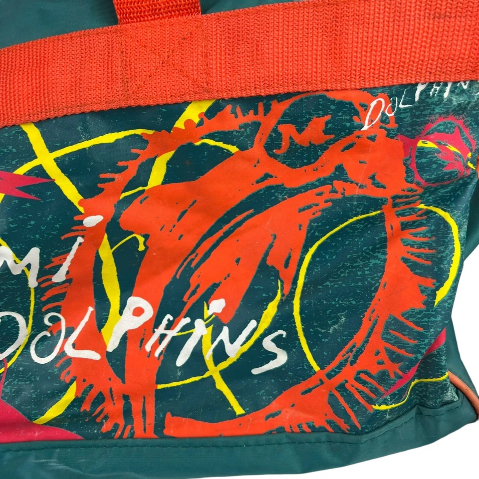 Bolso de Lona Vintage 90’ Miami Dolphins NFL Nylon con Cremallera Necesita Reparación LEER Foto 3 de 4