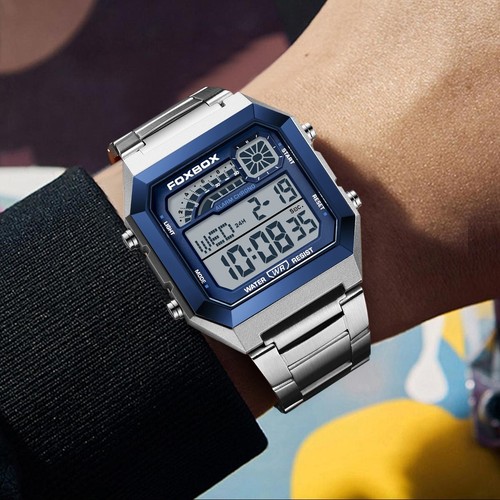 Men Watch Stainless Steel LED Digital Date Week Waterproof Casual Men Wristwatch - Picture 3 of 9
