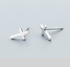 S925 Sterling Silver High Polished Cross Stud Earrings