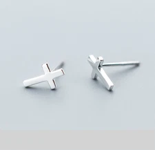 S925 Sterling Silver High Polished Cross Stud Earrings