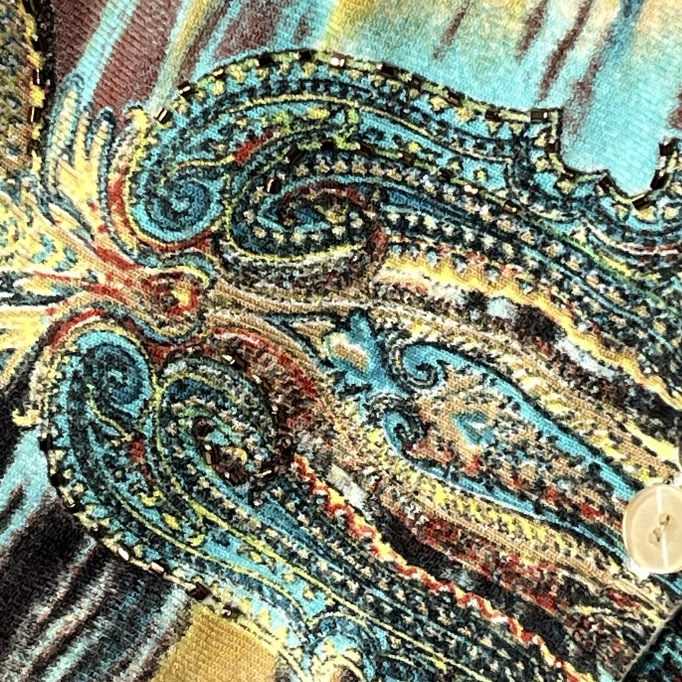 Cárdigan ALBERTO MAKALI M Cuentas Multicolor Paisley Colorido Boho Otoño Diseñador Foto 2 de 4