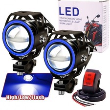 Ourbest Motorcycle Fog Lights with Halo, 3in Auxiliary Lights with Switch Blu...