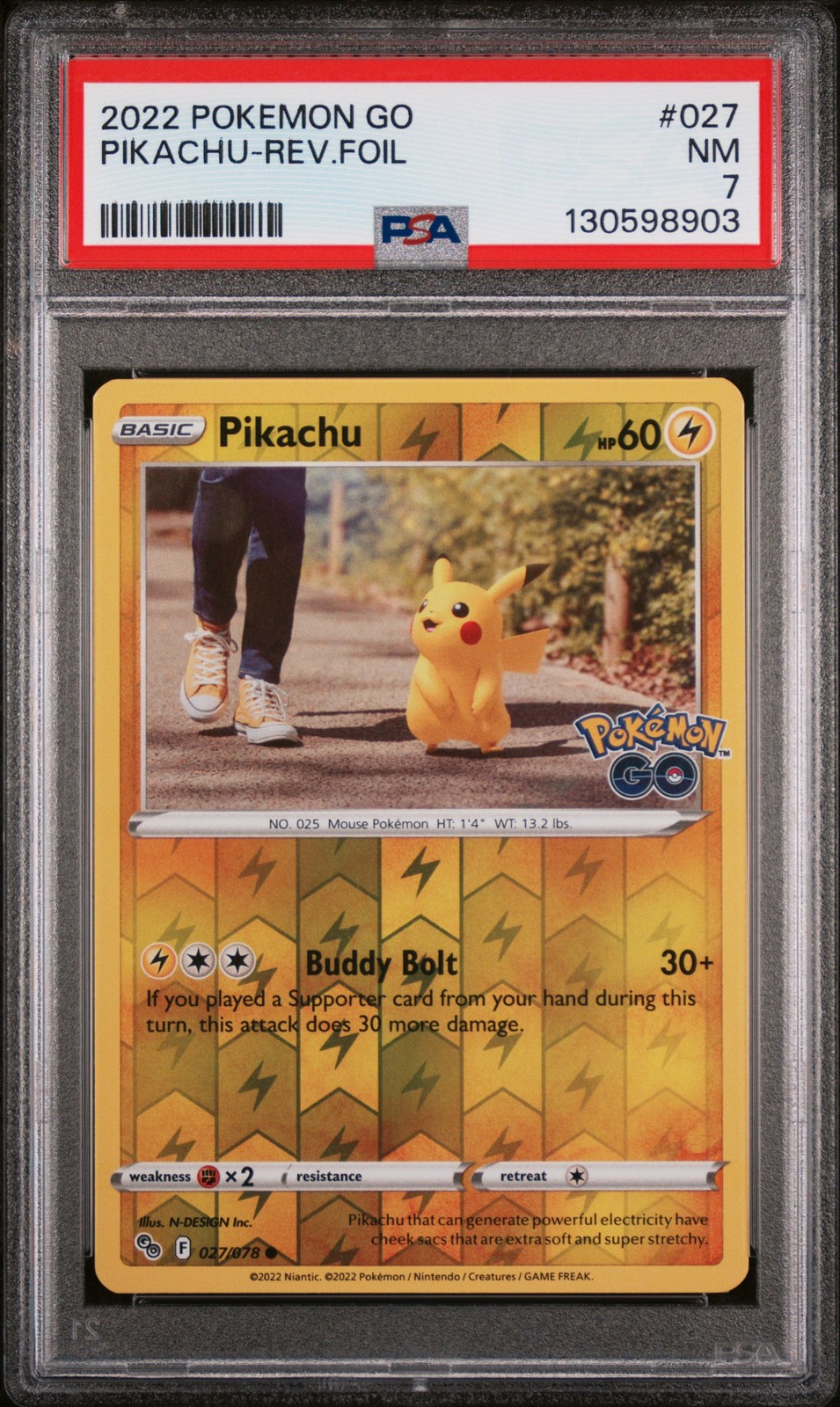 2022 POKEMON GO #027 PIKACHU-REVERSE FOIL PSA 7