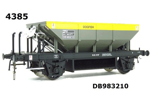 Heljan 4385 ZFV Dogfish Ballast Hopper DB983210 in Dutch Grey Yellow Livery | Condition: New