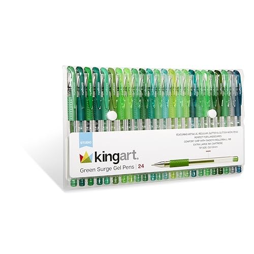 KingArt Studio Green Gel Pens 24 Pack 1mm 2mm Soft Grip Acid Free Art Supplies - Picture 3 of 3