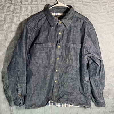 Guide Gear Flannel Lined Denim Jean Trucker Jacket Mens Large Blue 100% Cotton