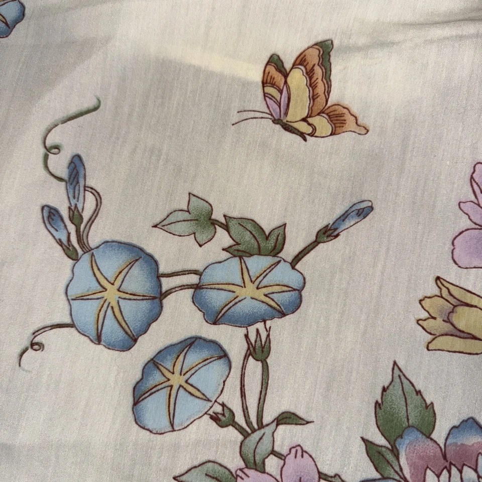 复古 JC Penney 花卉全平大号床套粉色蓝色蝴蝶花 — 第 4/4 张图片