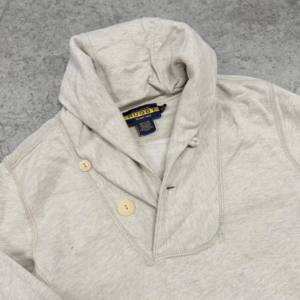 Polo Ralph Lauren Rugby Mujer Gris Medio Mantón Cuello Pulgares De Colección Raro Foto 4 de 4