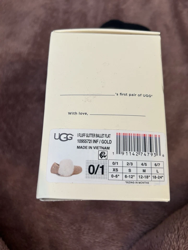 Bebé Niña UGG Pelusa Brillo Ballet Pisos Dorado Talla 0/1 XS 0-6 Meses Nuevo Foto 4 de 4