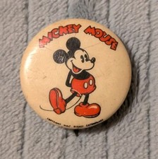 Vintage Mickey Mouse Walt Disney Enterprises 1930s Pinback Pin Button Celluloid