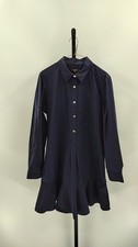 Quince Women 100% Organic Cotton Poplin Drop Waist Shirt Dress Navy M