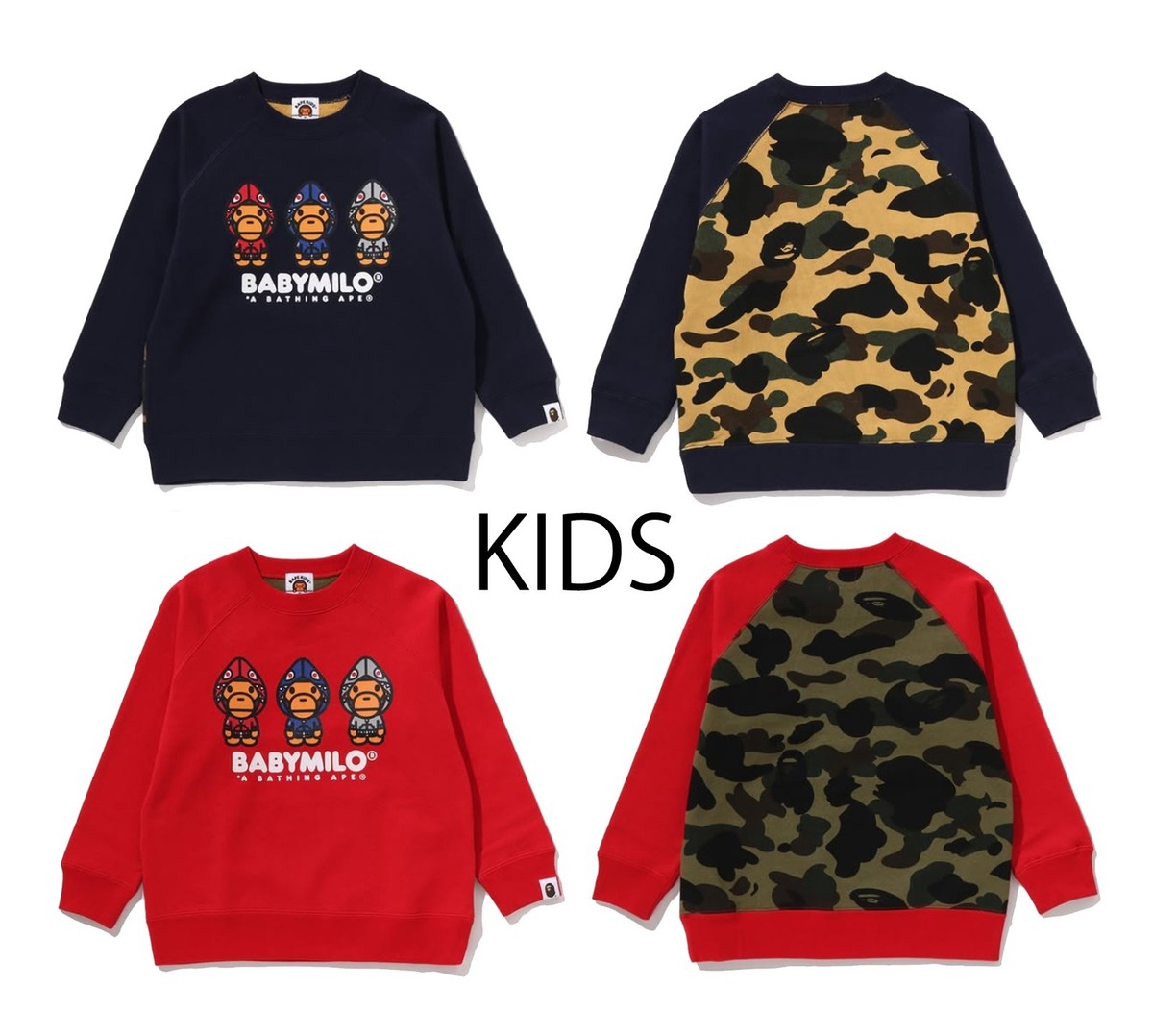 A BATHING APE BAPE KIDS 1ST CAMO MILO SHARK FZH CREWNECK SWEAT