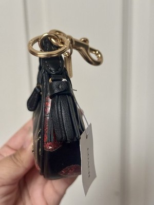 Coach Mini Carmen Bag Charm with Cherry Print Gold Black Red Multi