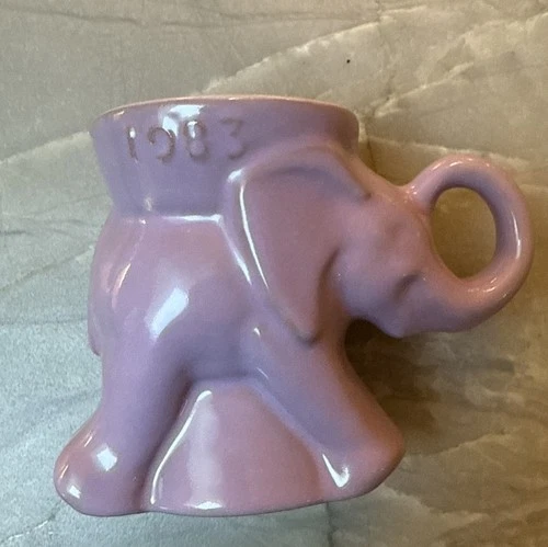 Elephant Mug GOP Vintage Frankoma  Pottery 1983 Lavender (Light Purple) Glaze