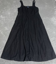 Old Navy Dress Womens Large Black Linen Blend Smocked Fit Flare Midi Jumper