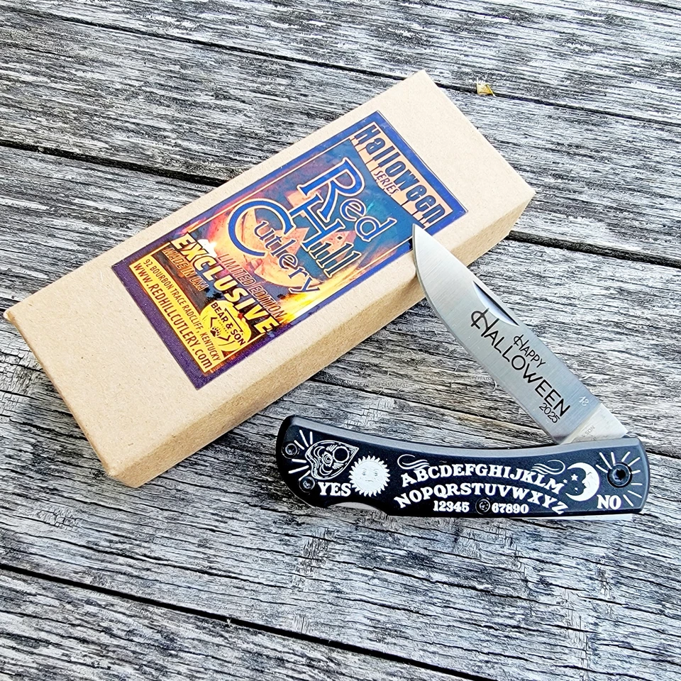 CUCHILLO DE MANO DE GRANJA BEAR & SON CUTLERY EE. UU. FELIZ HALLOWEEN 2025 TABLA OUIJA PEQUEÑA Foto 4 de 4