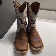 Twisted X Hooey Western Boots Youth 1M White USA Flag Square Toe Cowboy 