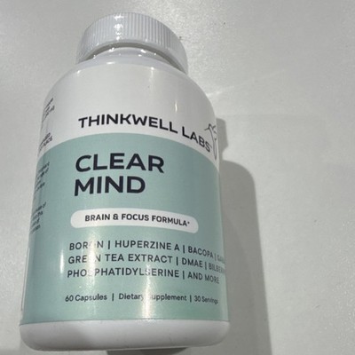 Thinkwell Labs Brain & Focus Formula Boron Huperzine Bacopa DMAE 60 Capsules