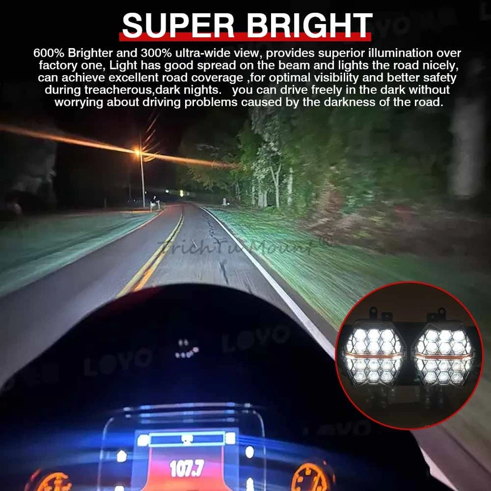 Motorcycle 240W Honeycomb LED Headlight DRL for Harley Road Glide FLTRX 15-23 - Image 3 of 4