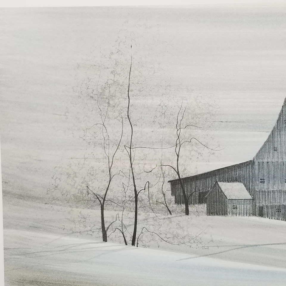 P. Buckley Moss Solsticio de Invierno Granero de Nieve Árboles Impresión 1988 Firmado Numerado Foto 3 de 4