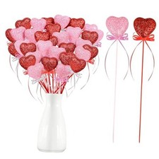 70Pcs Valentines Day Foam Heart Glitter Picks - Red Pink Sparkly Sticks for