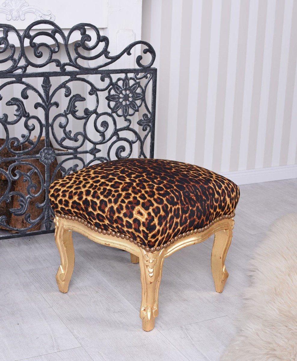 Small Stool Leo Footrest Animal Print Padded Bench Ottoman Baroque