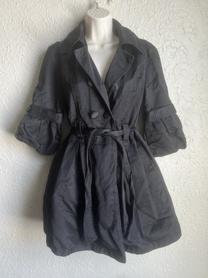 LUII ANTHROPOLOGIE Black Belted Cropped Jacket Trench 3/4 Sleeve WOMENS SIZE M