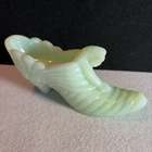 Fenton Green Iridescent Satin Jadeite Shoe Slipper Cat Head