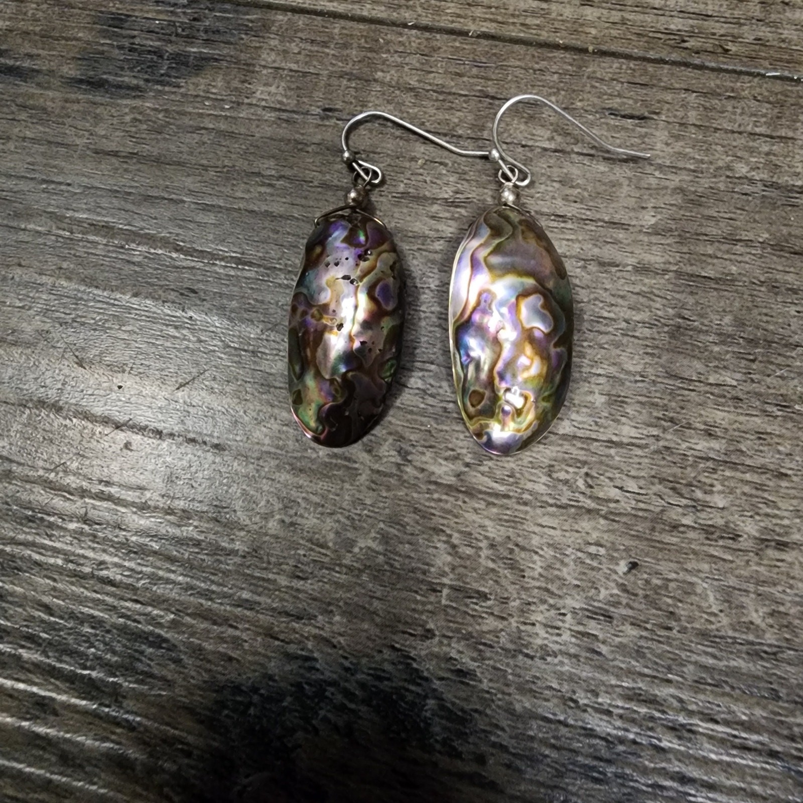 Abalone Shell Dangle Earrings: Iridescent Paua Je… - image 1