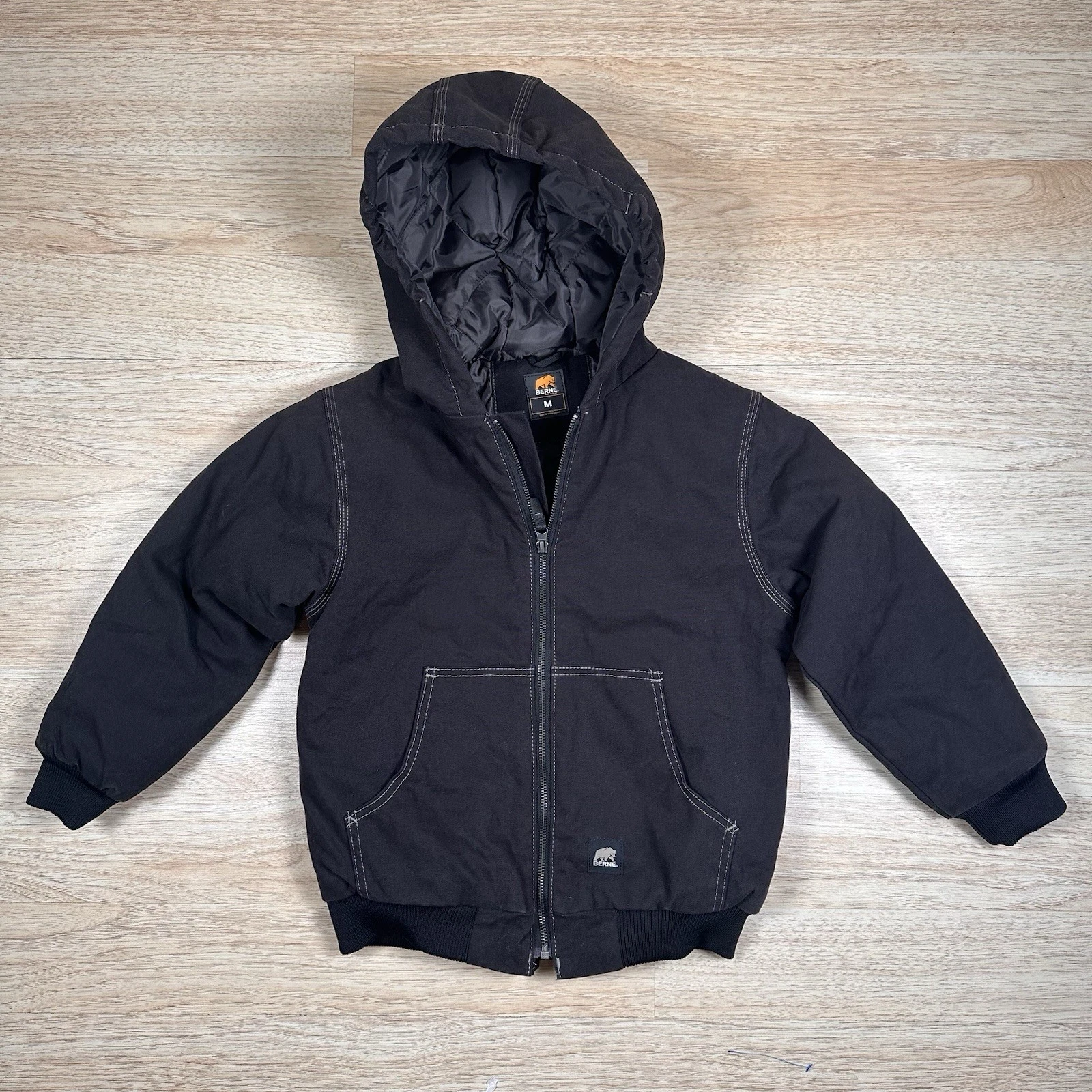 Berne Workwear Canvas Jacket Quilt Lined Youth Medium Black Chore Carhartt Style